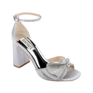 Badgley Mischka Silver Rhinestone Block Heel Sandals Sz 8.5